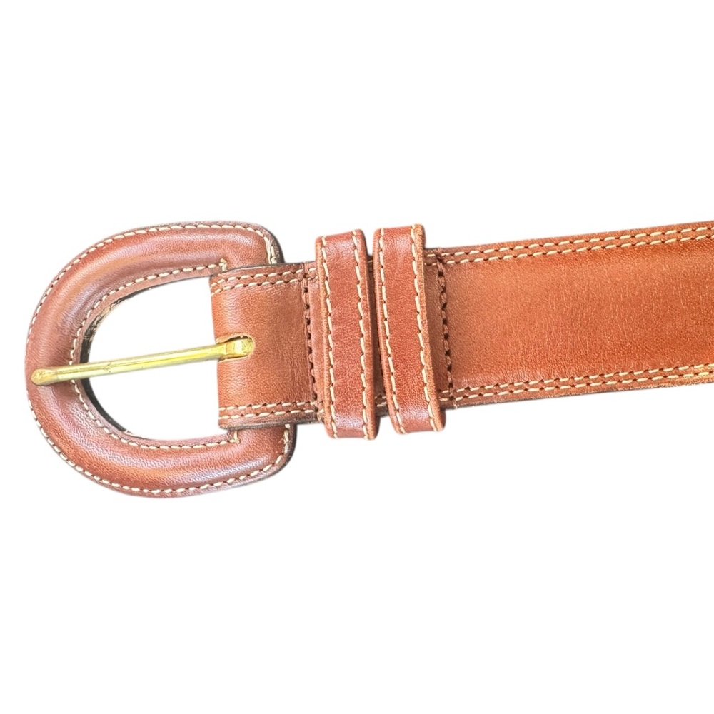 Vintage Coach British Tan Leather Belt Brass Buckle Size Small 33” USA Made GUC - Picture 2 of 4